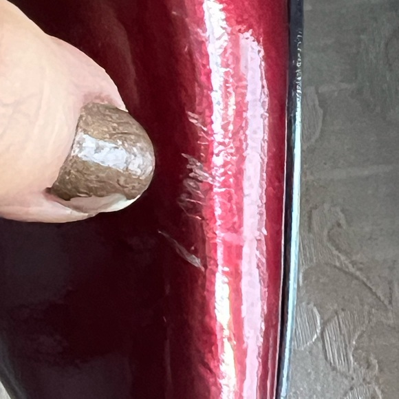 NINE WEST RED VEGAN LEATHER PUMP WITH RED GEMS DOWN BACK KITTEN HEEL NWOB - Picture 8 of 10